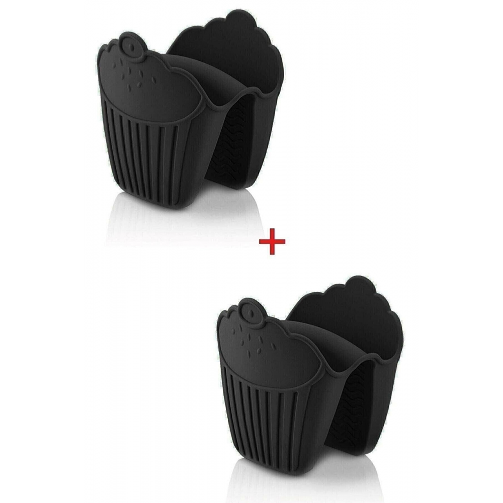 2 Adet Silikon Fırın Eldiveni Isı Yalıtımlı Kaymaz Mikrodalga Fırın Tencere Tepsi Siyah