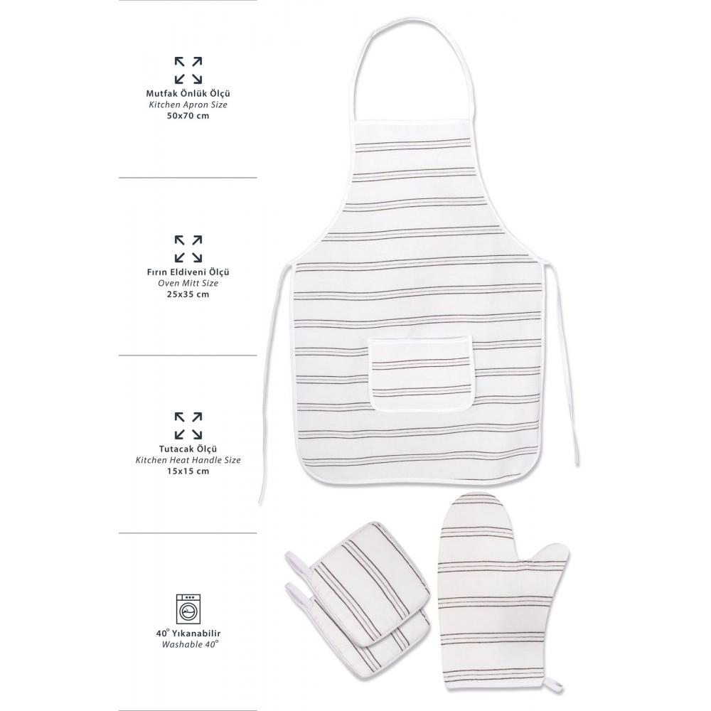 4’lü Mutfak Çeyiz Seti ; Mutfak Önlüğü , Fırın Eldiveni Ve Tutacak Takımı