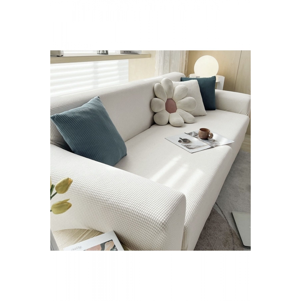 Likrali Streç Lastikli Esnek Yikanabilir Kare Desen Üç Kişilik Kotuk Örtüsü Koltuk Kılıfı