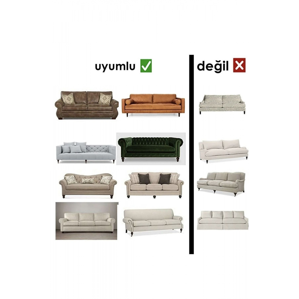 Likrali Streç Lastikli Esnek Yikanabilir Kare Desen Üç Kişilik Kotuk Örtüsü Koltuk Kılıfı