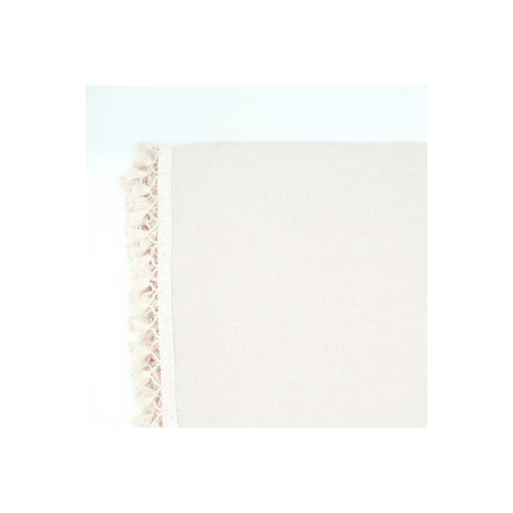 Organik Ham Keten Krem Ponponlu Masa Örtüsü