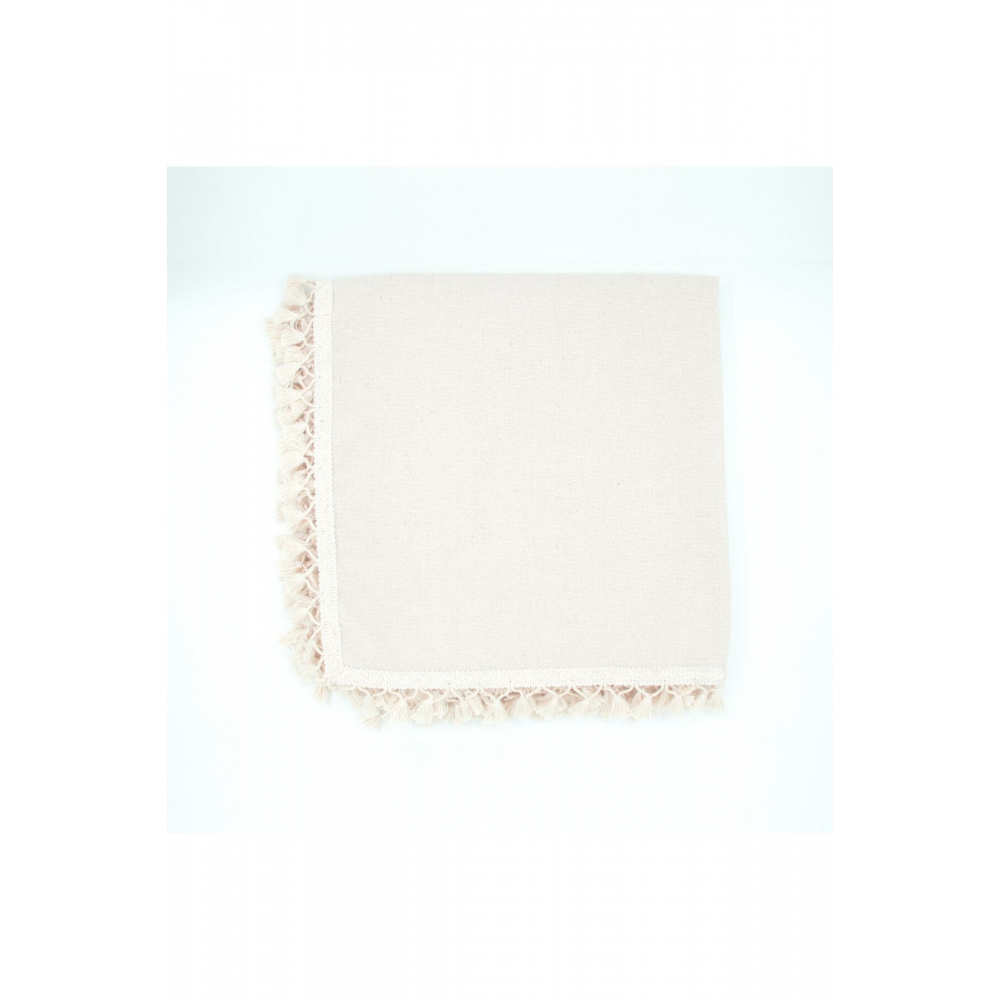 Organik Ham Keten Krem Ponponlu Masa Örtüsü