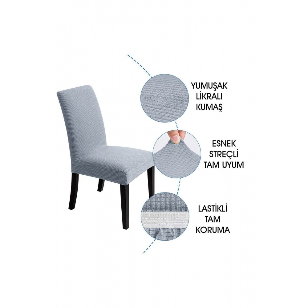 Gri Sandalye Kılıfı Yıkanabilir Likralı Esnek Lastikli Sandalye Örtü