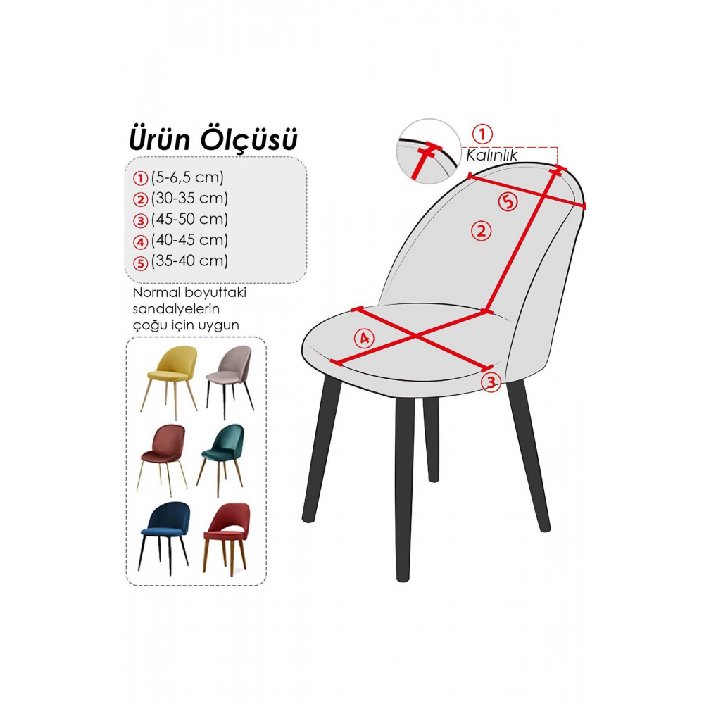 Yıkanabilir, Likralı , Kadife Oval Sandalye Kılıfı