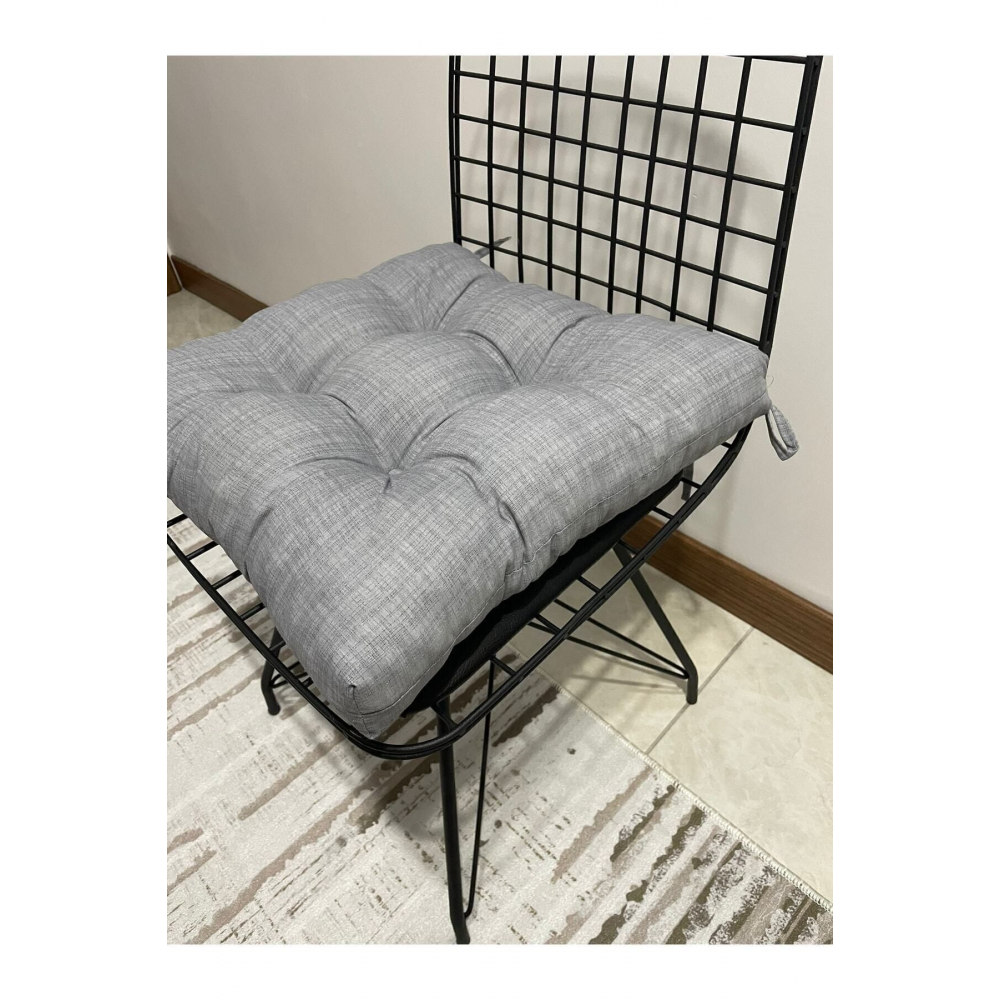 Eco Gri Sandalye Minderi Özel Düğme Dikişili Bağcıklı 40x40cm