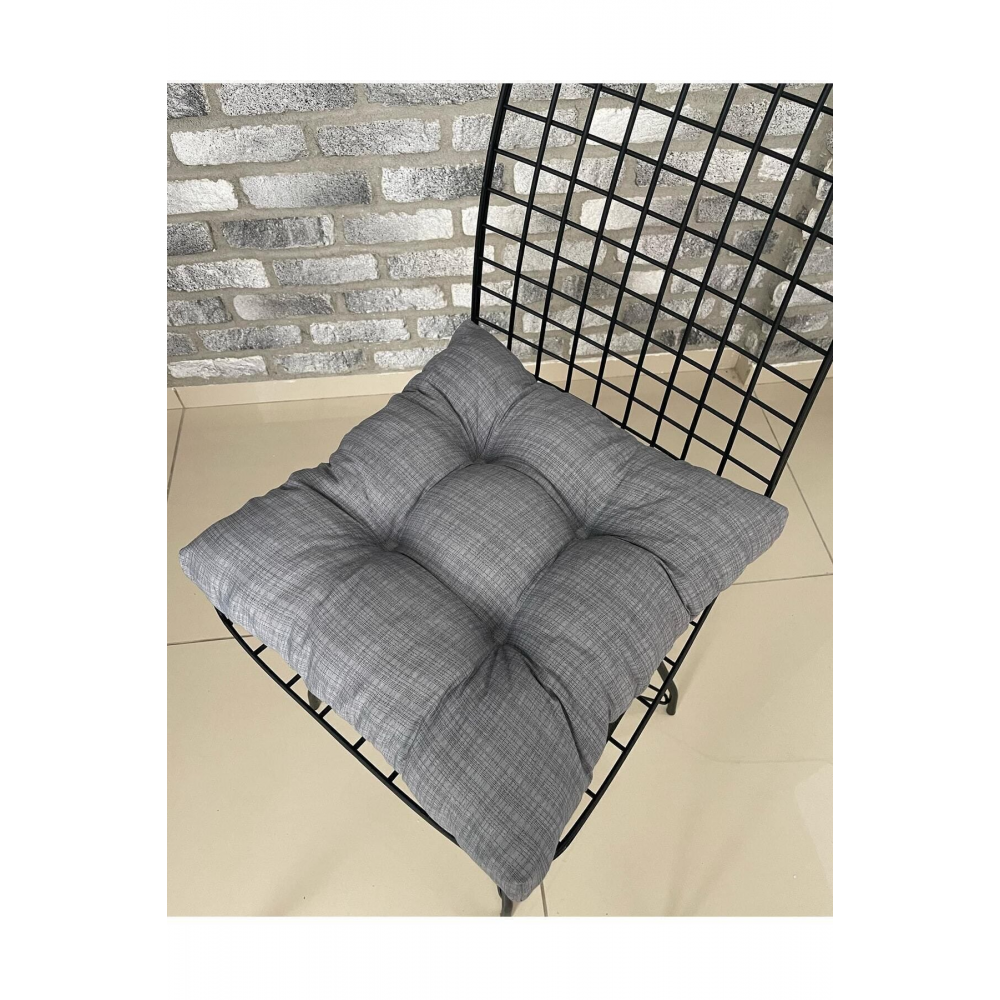Eco Gri Sandalye Minderi Özel Düğme Dikişili Bağcıklı 40x40cm