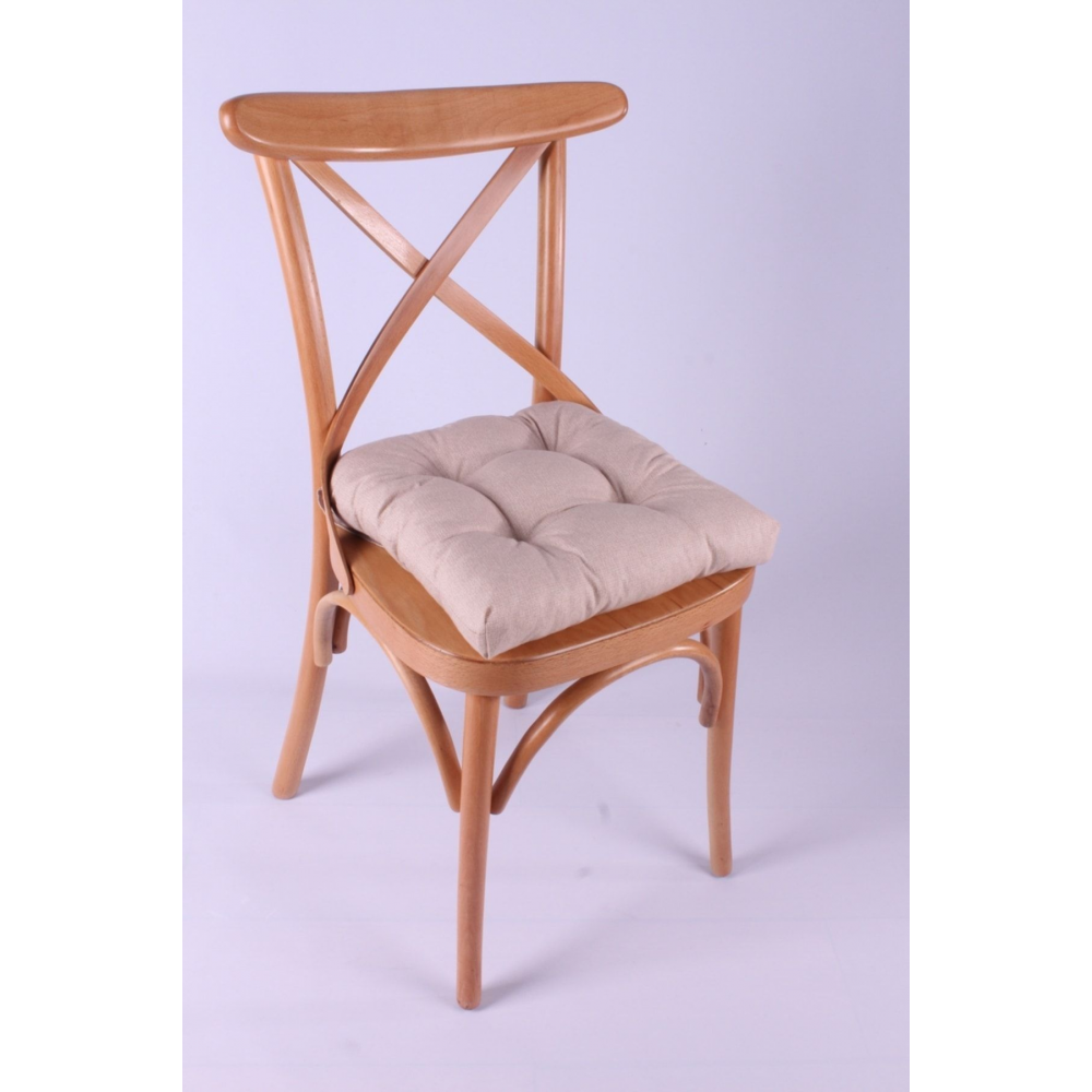 Lina Pofidik Bej Sandalye Minderi Özel Dikişli Bağcıklı 40x40 cm