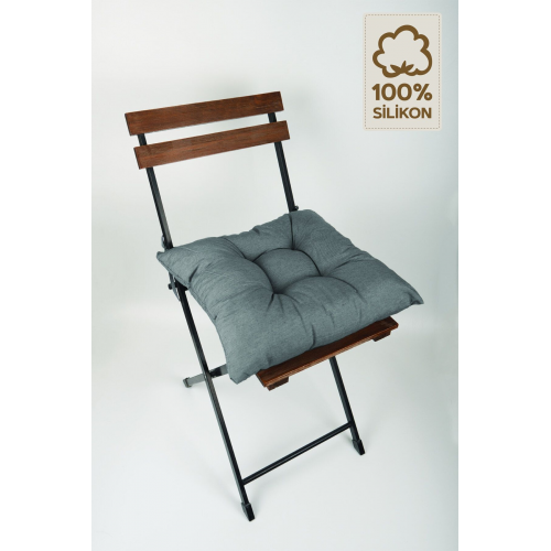 Tekli Dekoratif Pofidik Sandalye Minderi Bağcıklı Gri 40x40