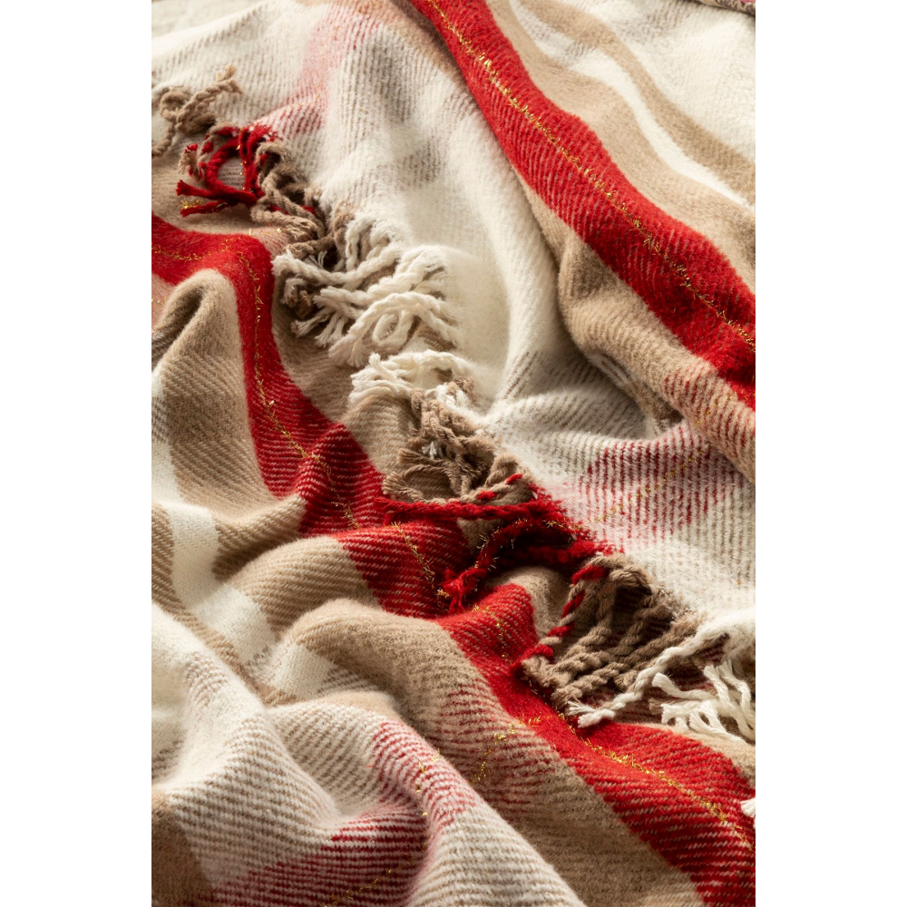 Mackenzie Simli Pamuklu Çift Kişilik Battaniye 200x220 cm Bej – Kırmızı