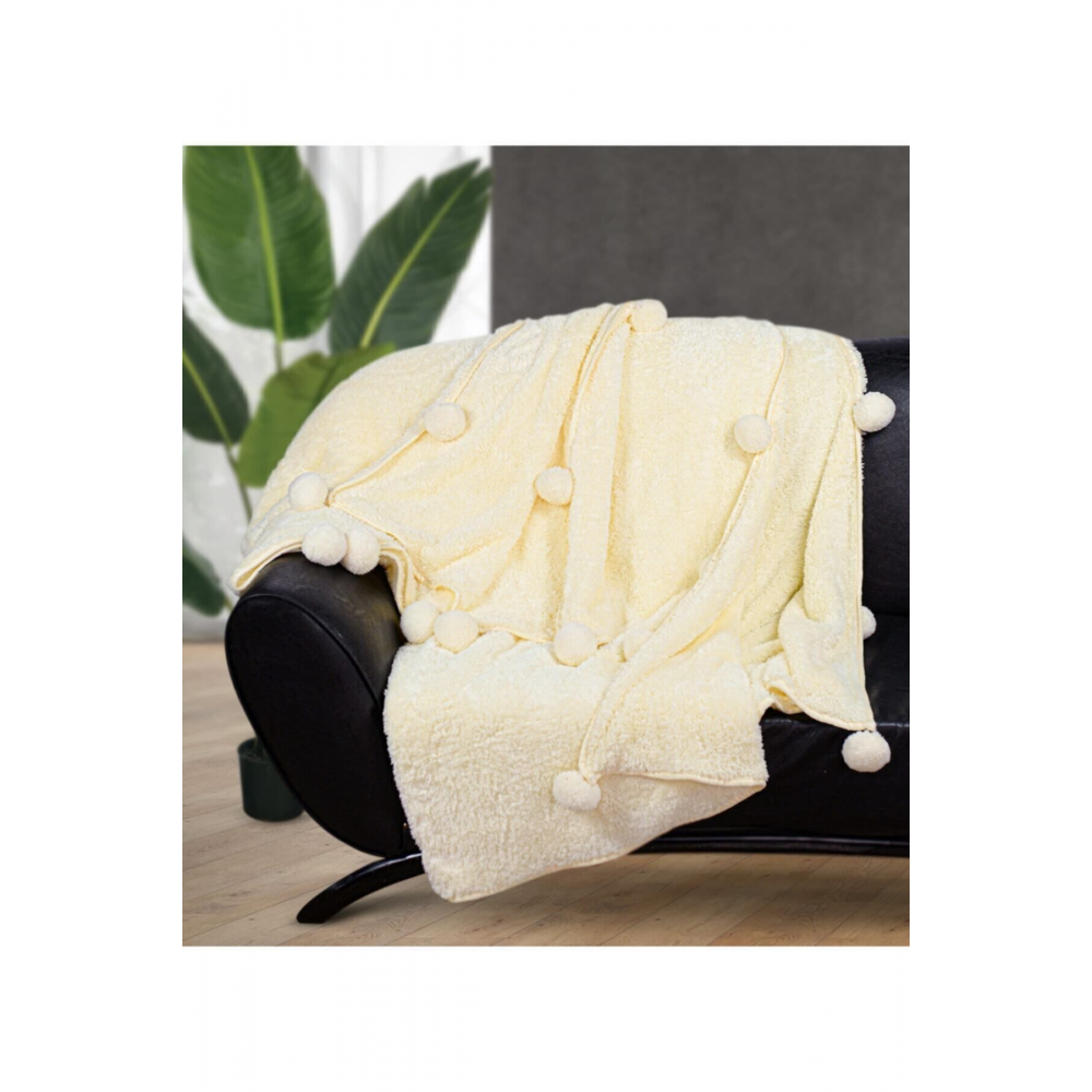 Ponponlu 200*220 Cm Pelüş Çift Kişilik Battaniye (%100 Yerli)