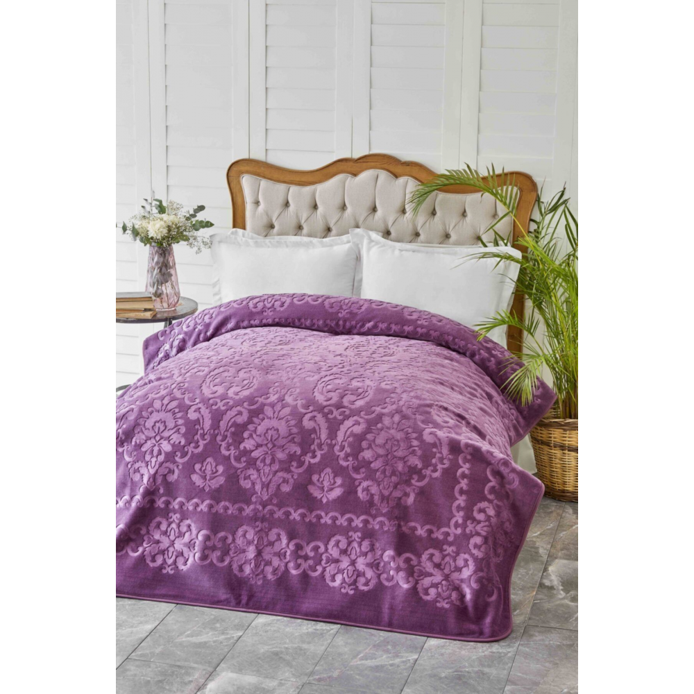 Rauqel Best Mürdüm Çift Kişilik Pano Embosy Battaniye