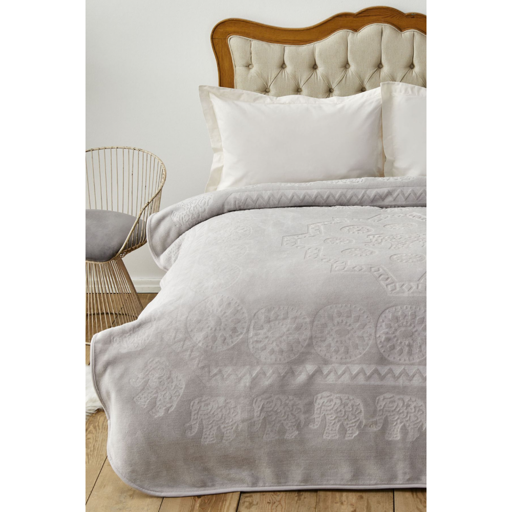 Elephant Açık Gri Çift Kişilik Soft Embosy Battaniye