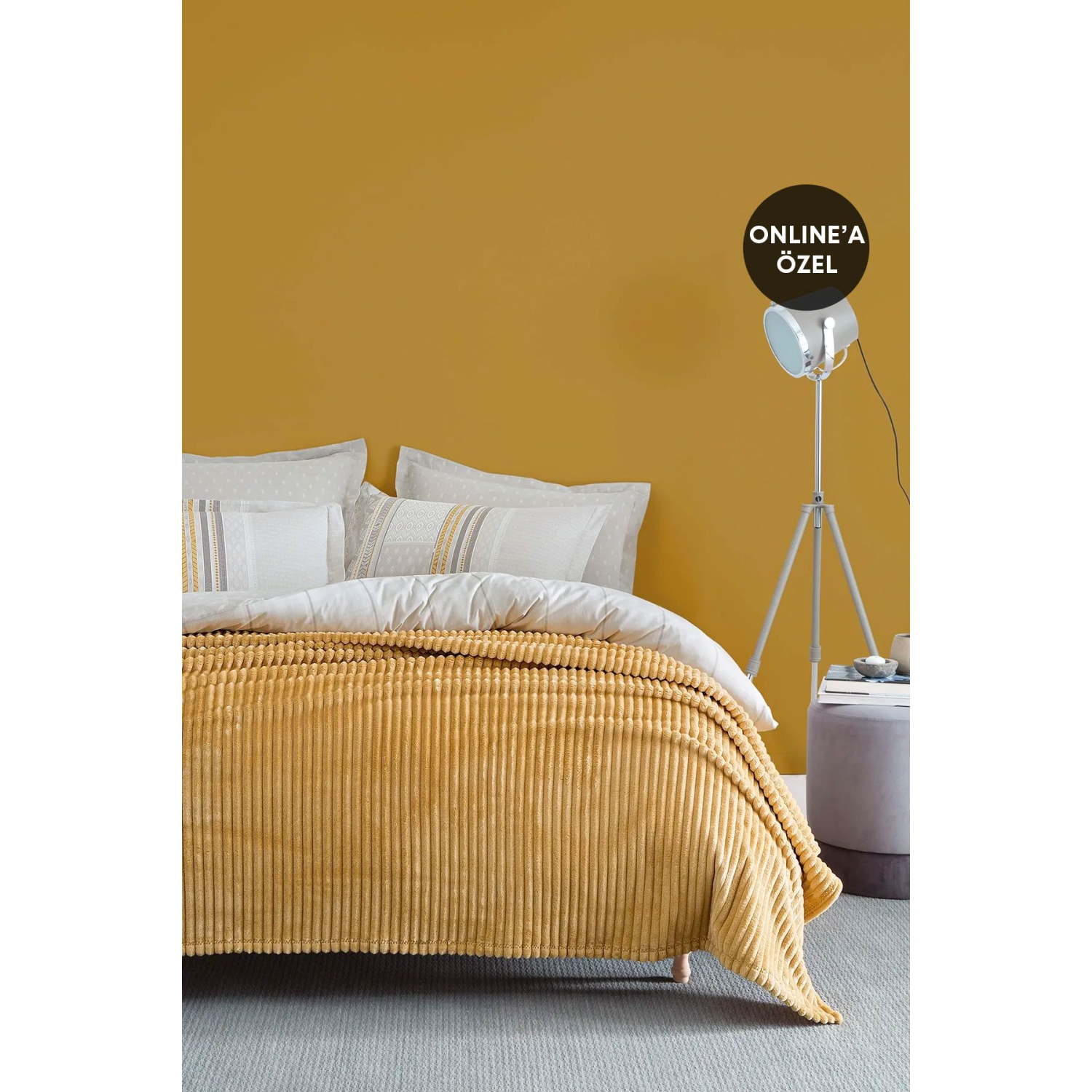 Holly Wellsoft Çift Kişilik Battaniye - Hardal