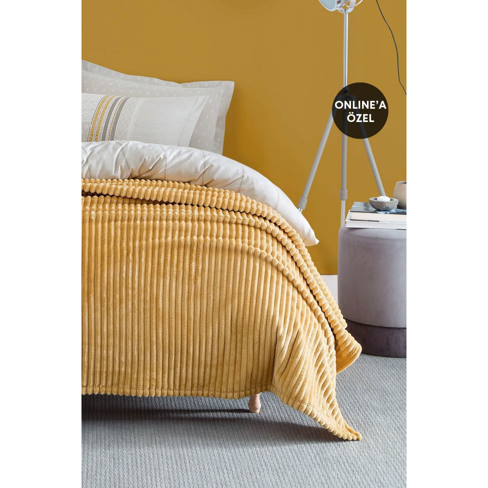 Holly Wellsoft Çift Kişilik Battaniye - Hardal