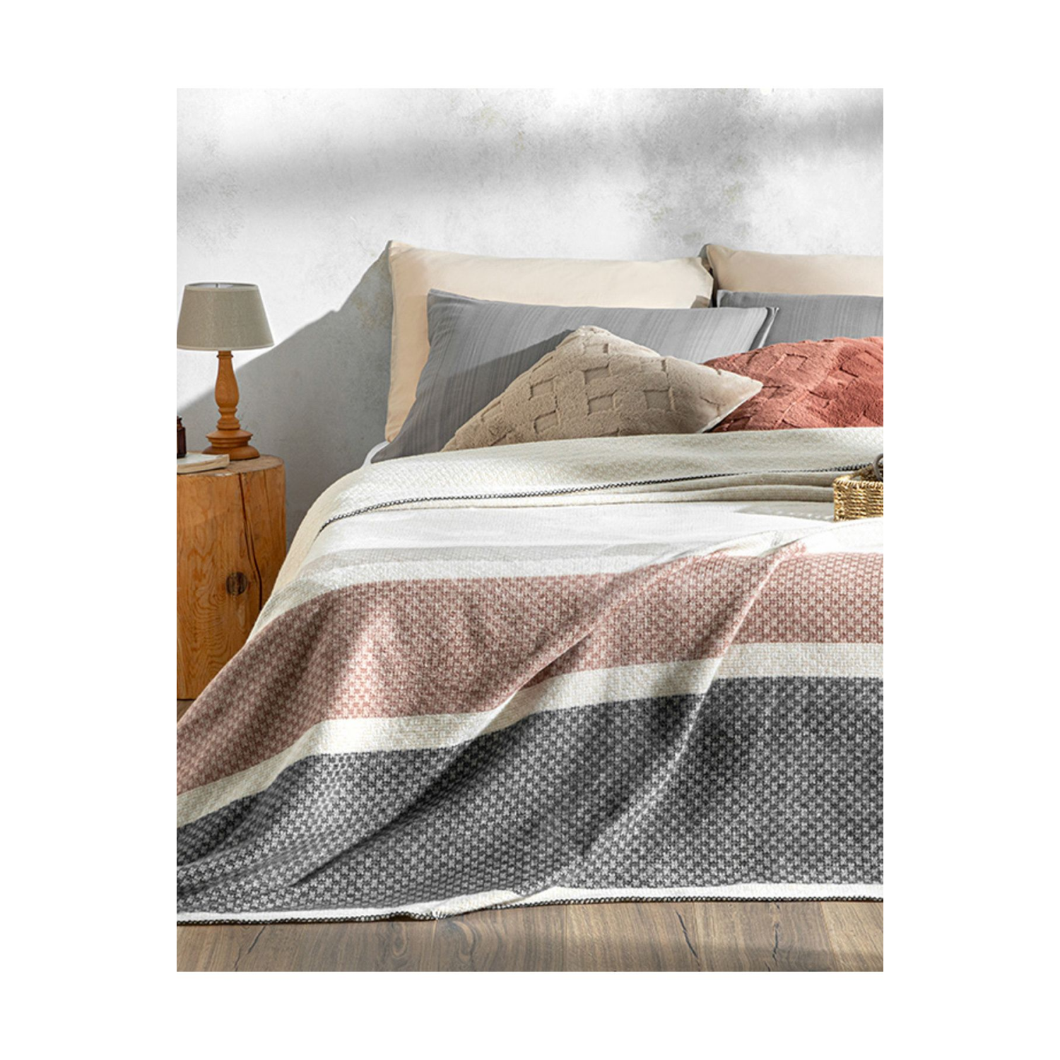 Triple Stripe Scotch Tek Kişilik Battaniye Kahverengi-antrasit