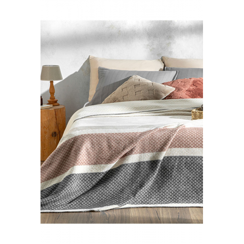 Triple Stripe Scotch Tek Kişilik Battaniye Kahverengi-antrasit