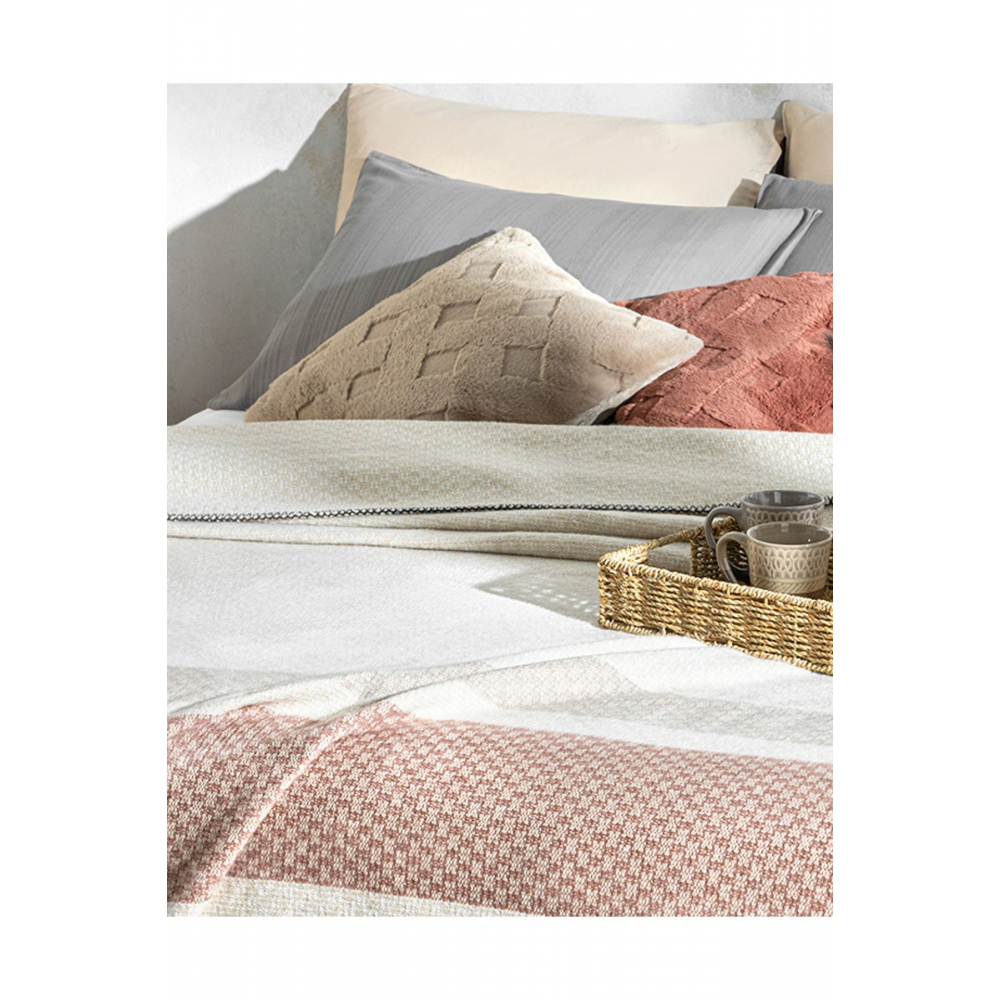 Triple Stripe Scotch Tek Kişilik Battaniye Kahverengi-antrasit