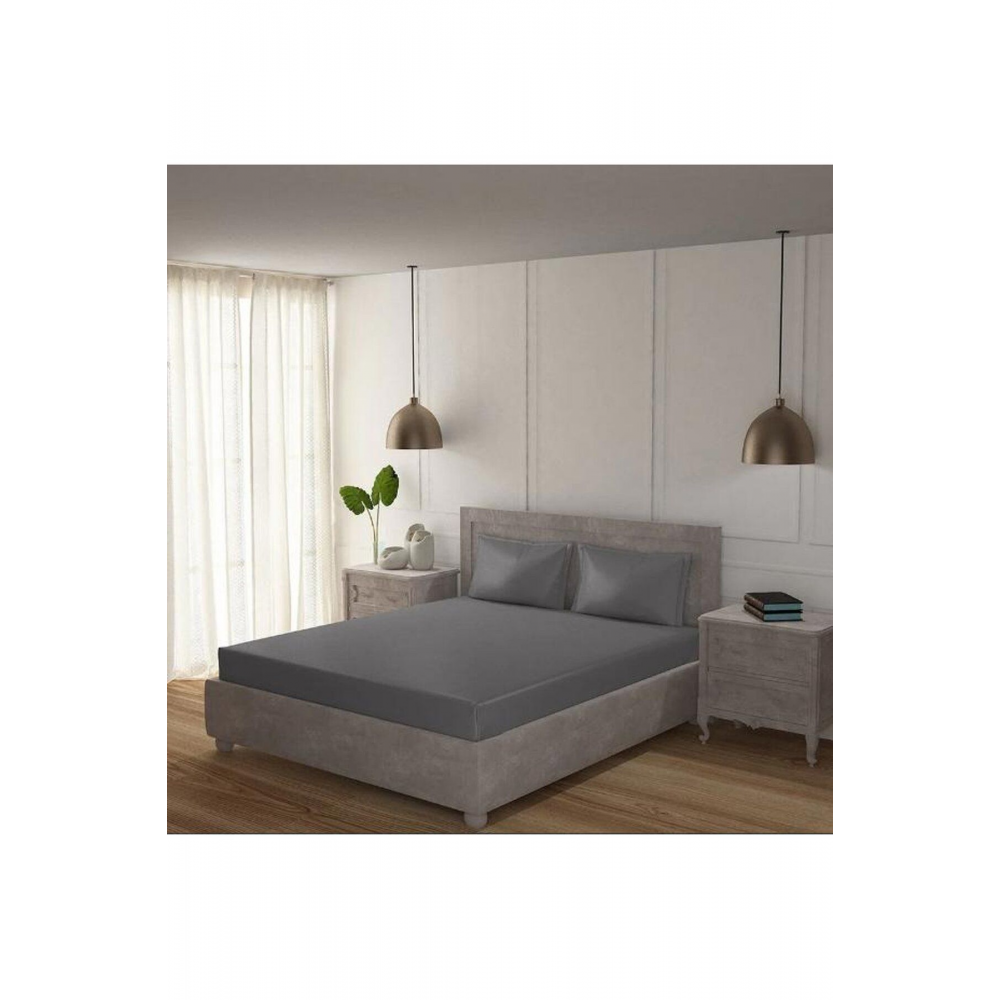 Gri Renk Çift Kişilik Battal Boy Pamuklu Penye Lastikli Çarşaf King 200x200 Cm B.b.pen.003