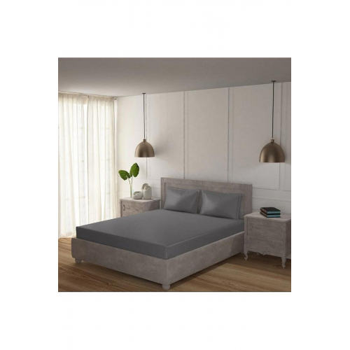 Gri Renk Çift Kişilik Battal Boy Pamuklu Penye Lastikli Çarşaf King 200x200 Cm B.b.pen.003