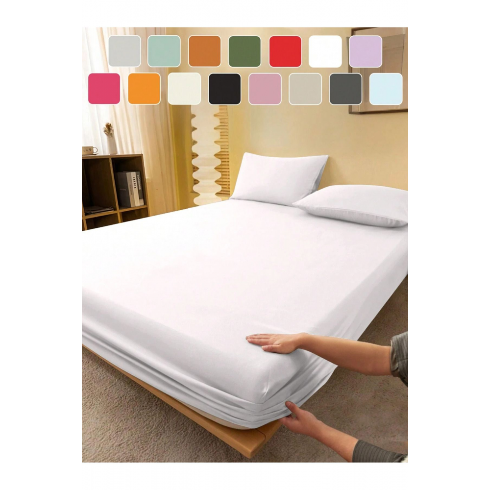 Beyaz Çift Kişilik Lastikli Çarşaf + 2 Adet Yastık Kılıfı 160x200