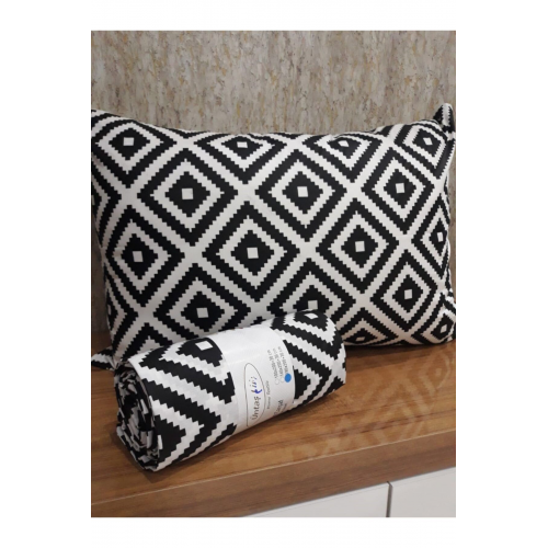 Life Çift Kişilik Lastikli Çarşaf+2 Adet Yastık Kılıfı Diagonalsiyahbeyaz Ecdia3