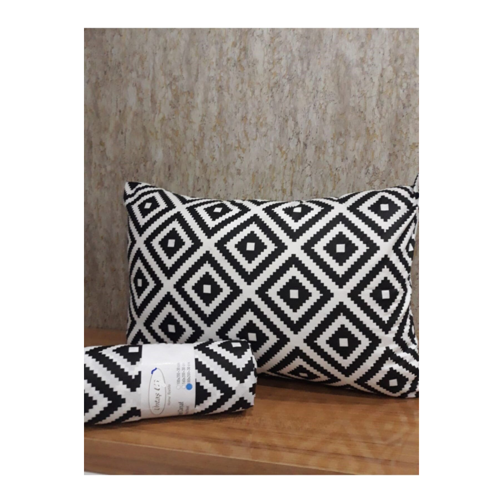 Life Çift Kişilik Lastikli Çarşaf+2 Adet Yastık Kılıfı Diagonalsiyahbeyaz Ecdia3