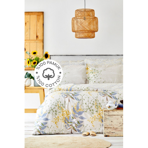 Clarinda Hardal %100 Pamuk Çift Kişilik Lastik Çarşaflı Nevresim Takımı