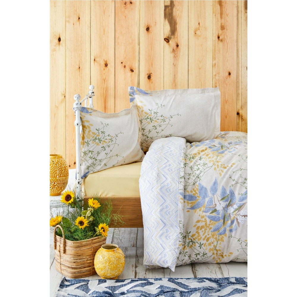 Clarinda Hardal %100 Pamuk Çift Kişilik Lastik Çarşaflı Nevresim Takımı