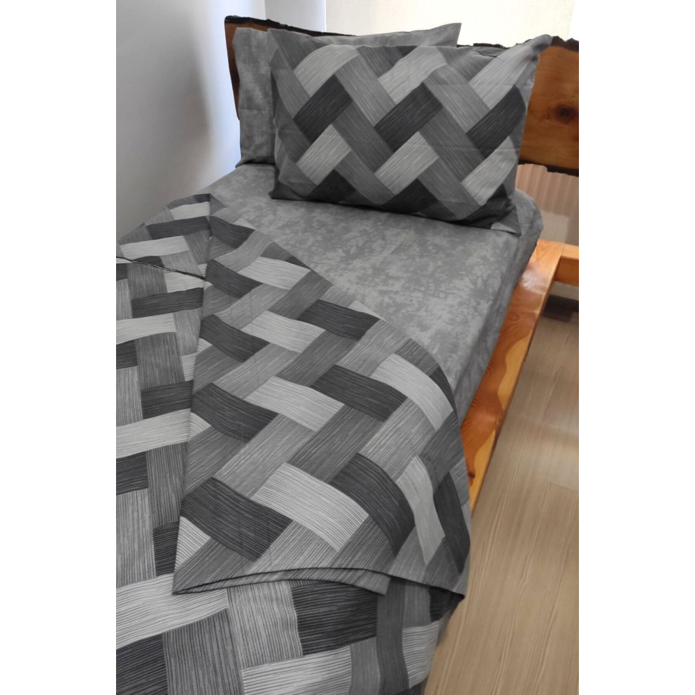Zikzak Gri 4 Parça Lastikli Çarşaflı Tek Kişilik (100X200 CM) Nevresim Takımı