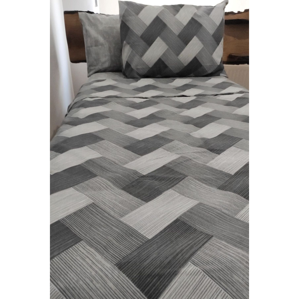 Zikzak Gri 4 Parça Lastikli Çarşaflı Tek Kişilik (100X200 CM) Nevresim Takımı