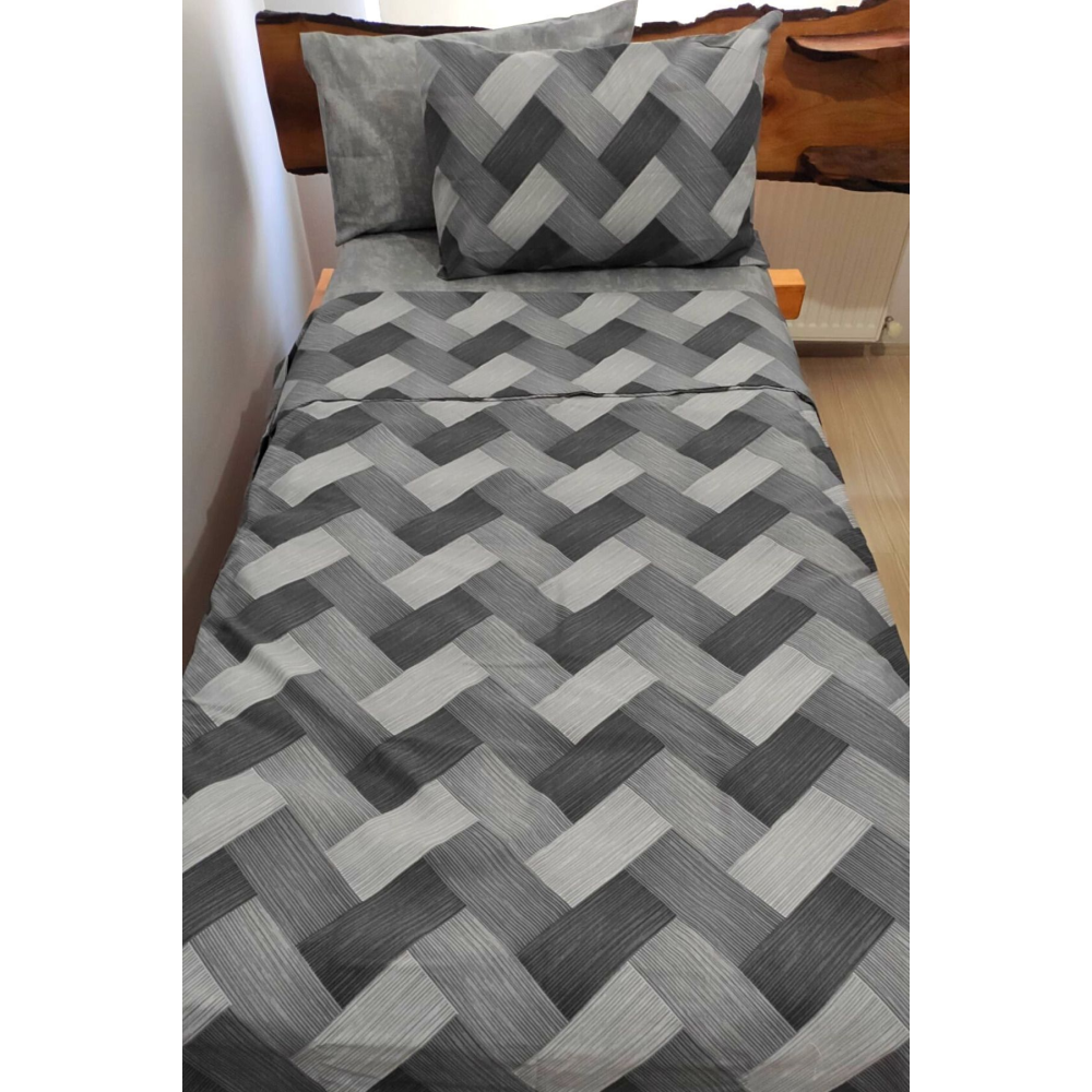 Zikzak Gri 4 Parça Lastikli Çarşaflı Tek Kişilik (100X200 CM) Nevresim Takımı