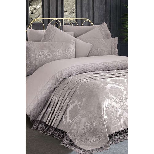 Fransız Dantelli Kure Gelin Seti 7 Parça Gri