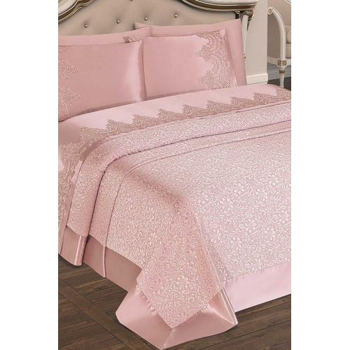 Selin Çift Kişilik Pike Takımı Pudra 6 Parça