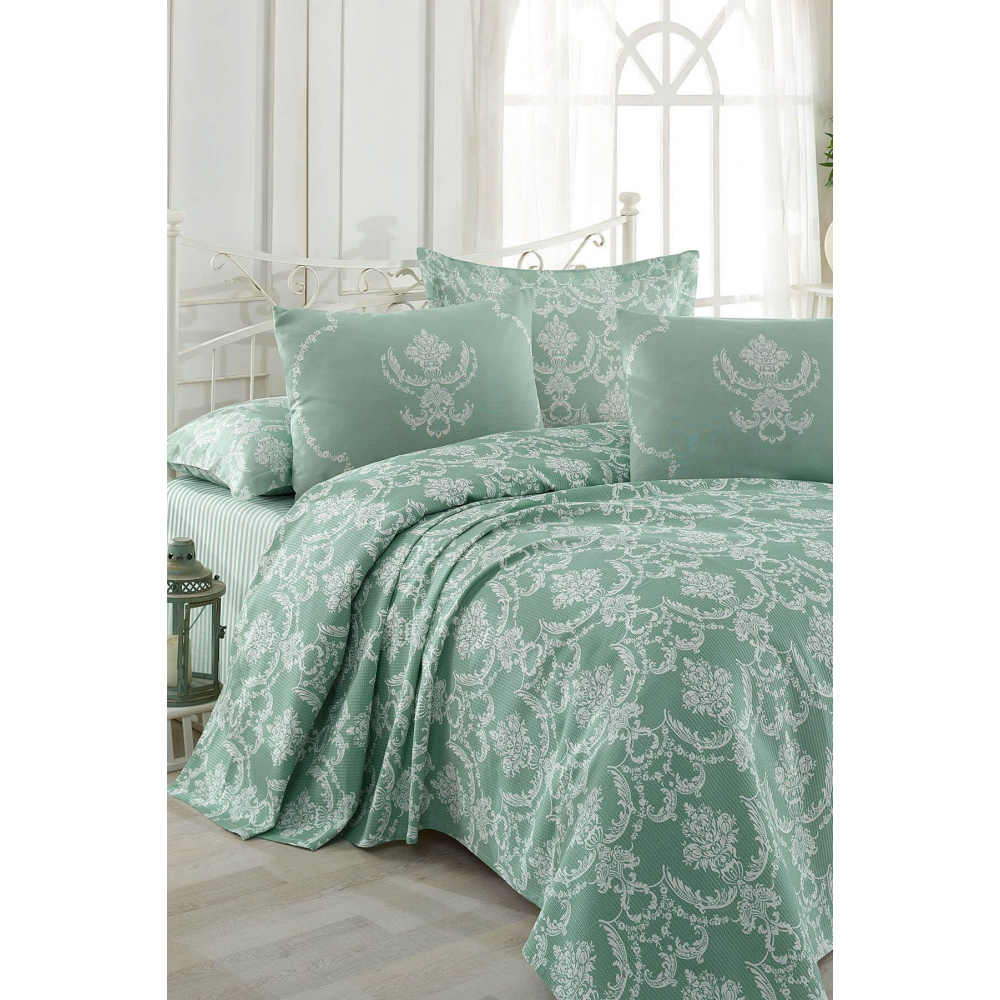 Çift Kişilik Baskılı Pike Takımı Pure SuYeşili