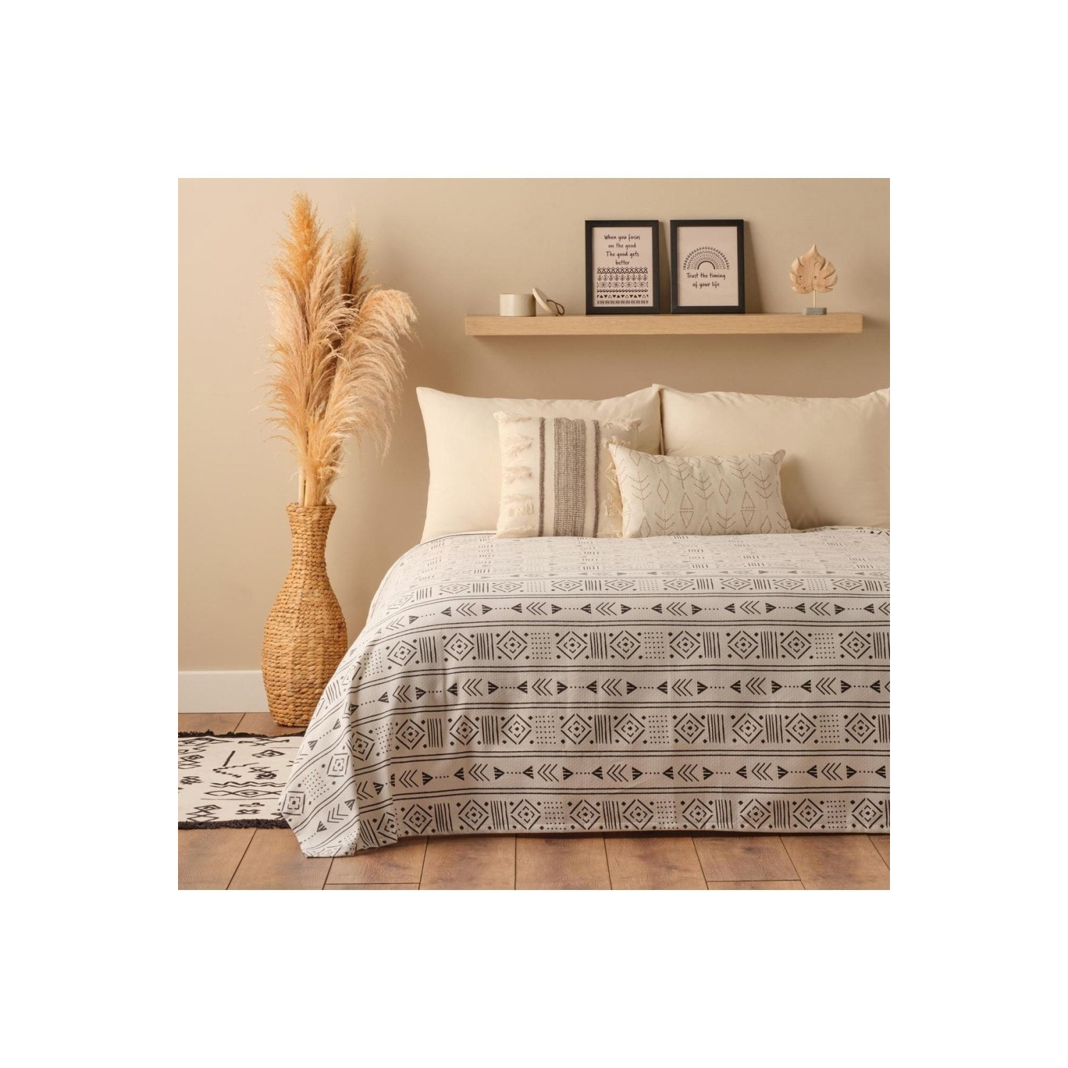 Anchal Pamuklu Tek Kişilik Baskılı Pike Antrasit (150x220 Cm)