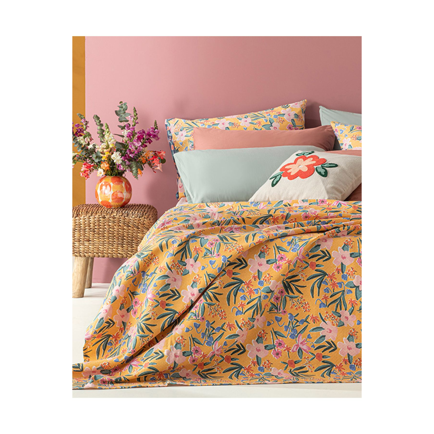 Vivacity Bloom Baskılı Tek Kişilik Pike Sarı