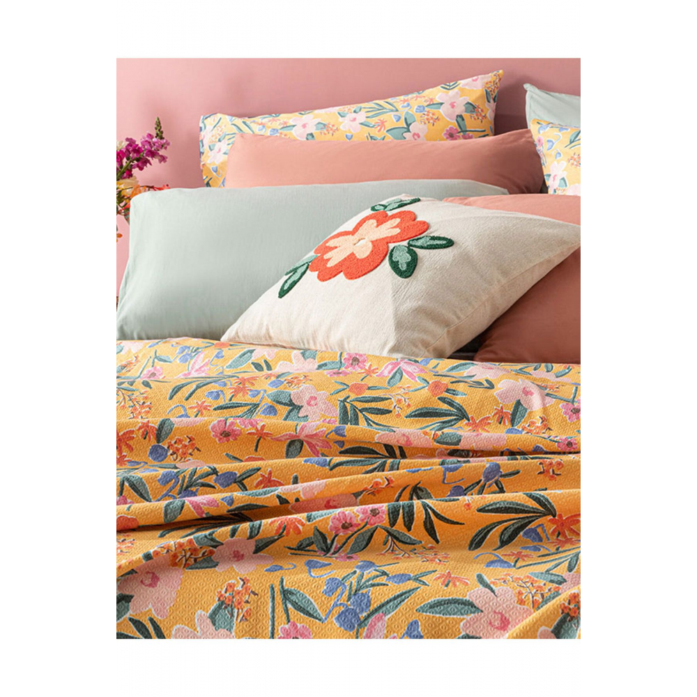 Vivacity Bloom Baskılı Tek Kişilik Pike Sarı