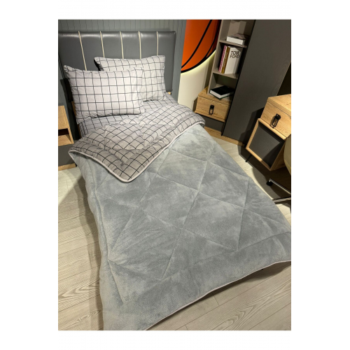 Tek Kişilik Welsoft Pufidik Uyku Seti (Lastikli Çarşaflı) Füme Kare