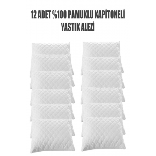 12 Adet Kapitoneli Fermuarlı Yastık Koruyucu Alez 50x70 Cm