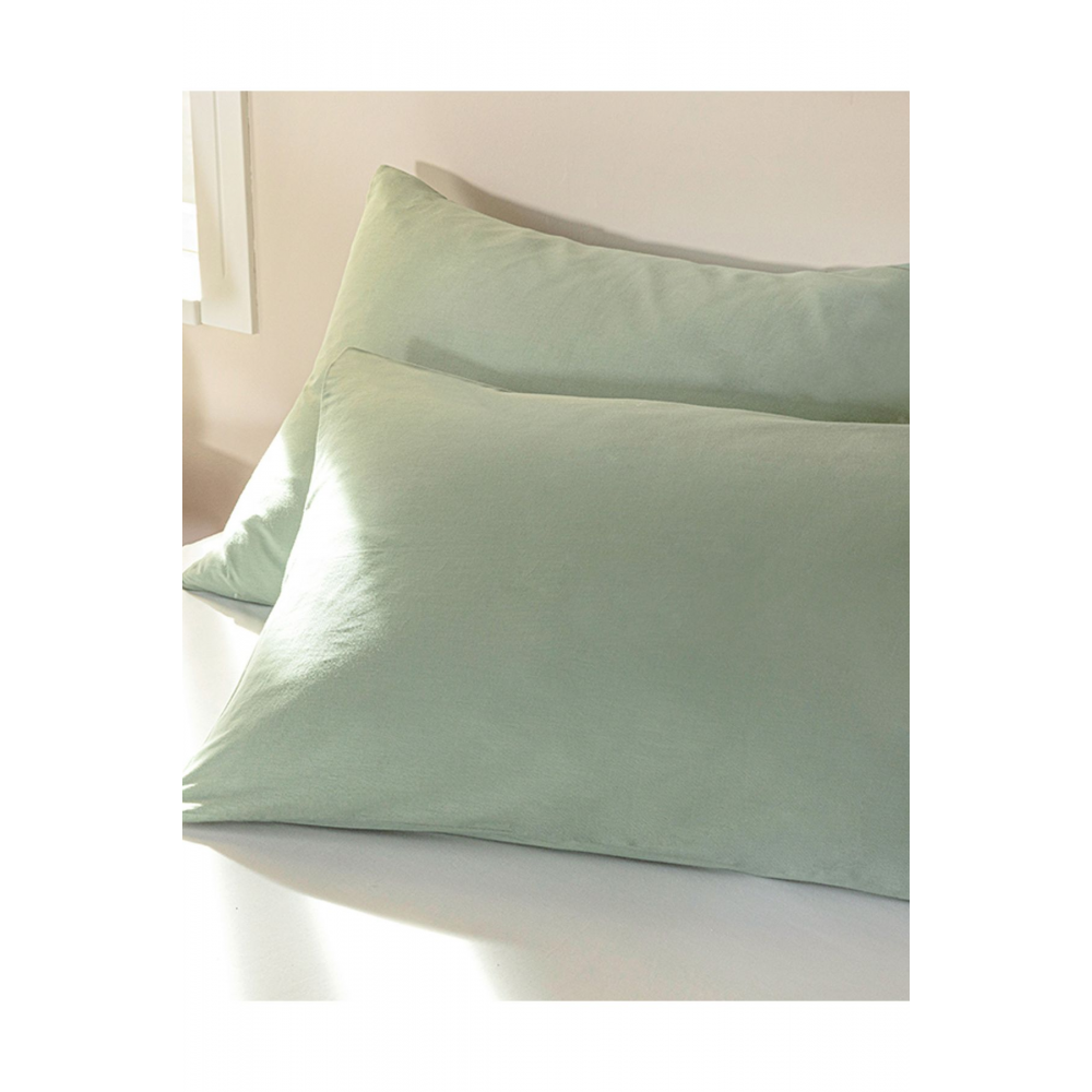 Düz Pamuklu 2'li Yastık Kılıfı Çağla Yeşili