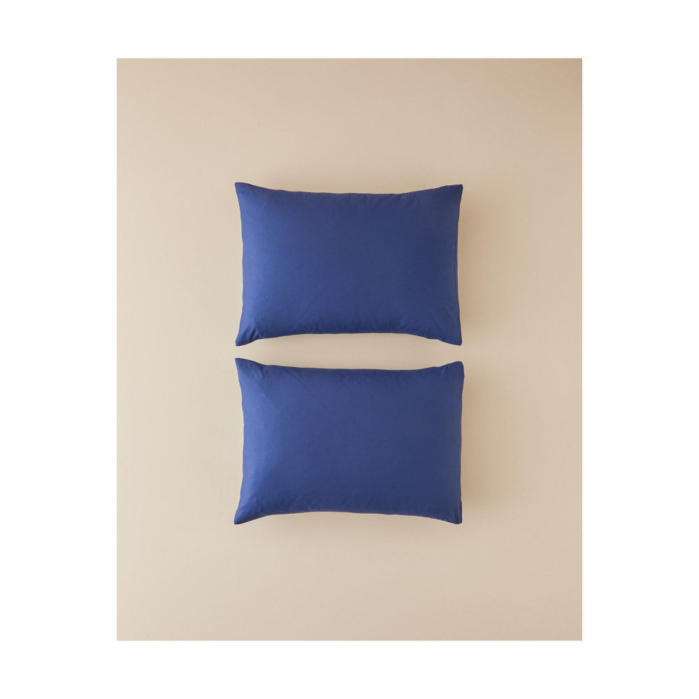 Düz Pamuklu 2'li Yastık Kılıfı Gece Mavisi