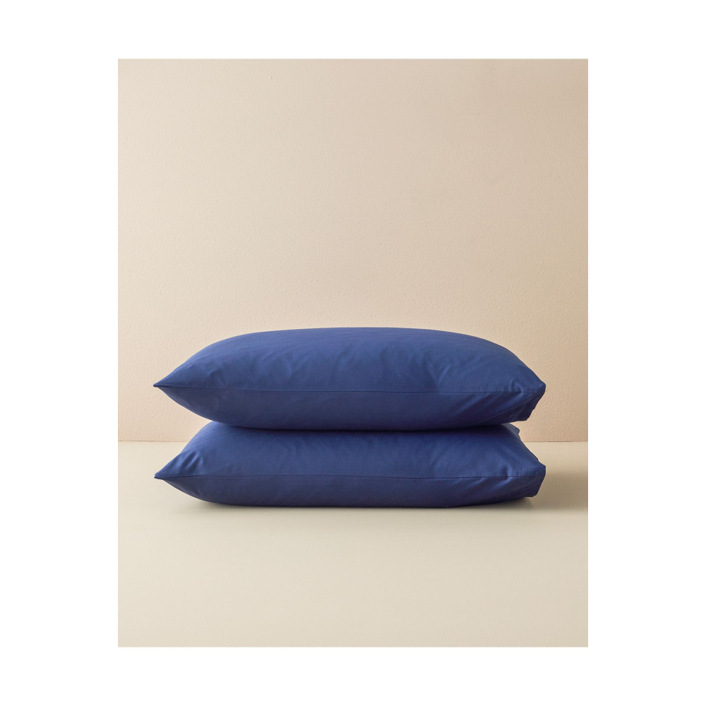 Düz Pamuklu 2'li Yastık Kılıfı Gece Mavisi