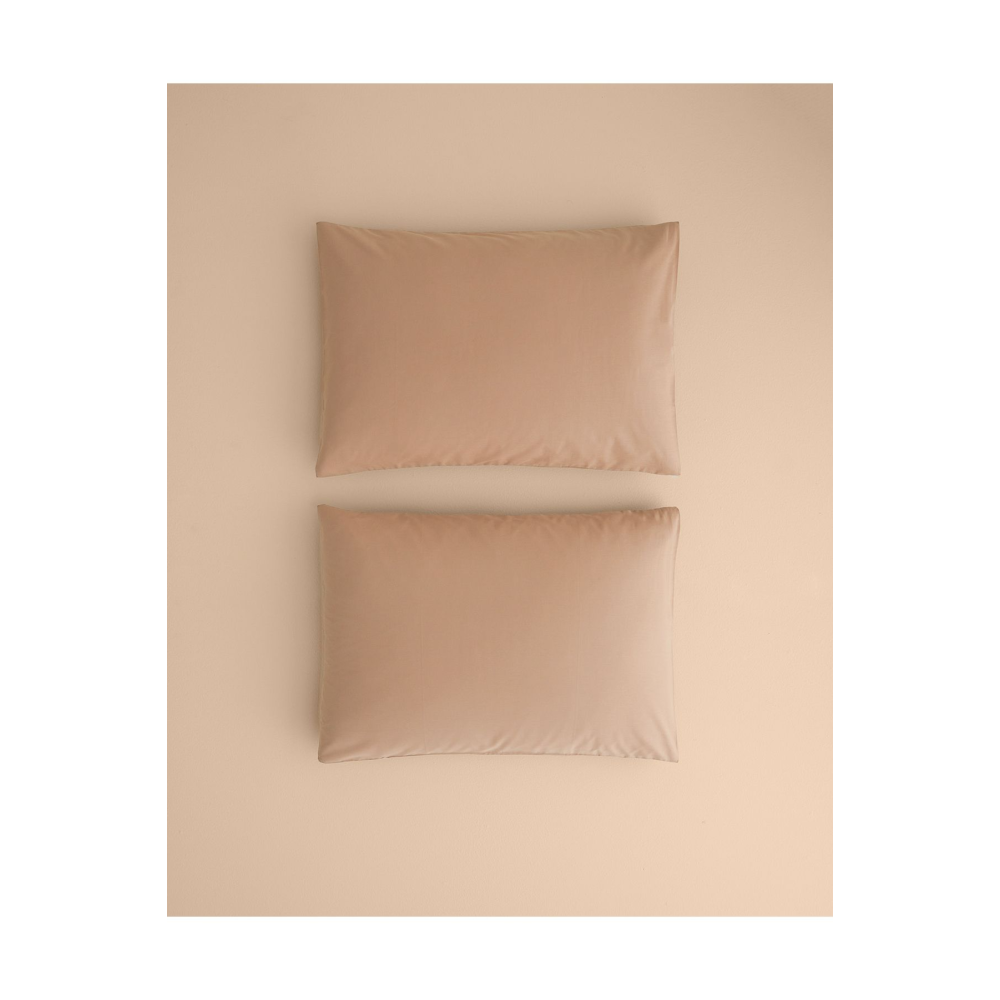 Düz Pamuklu 2'li Yastık Kılıfı Kahve Köpüğü