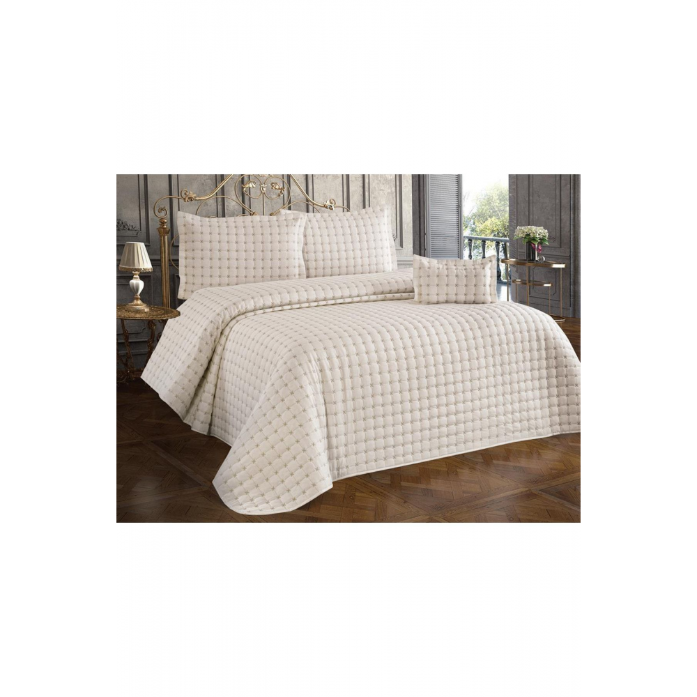 Yıldız Çift Kişilik Kapitoneli Yatak Örtüsü Krem