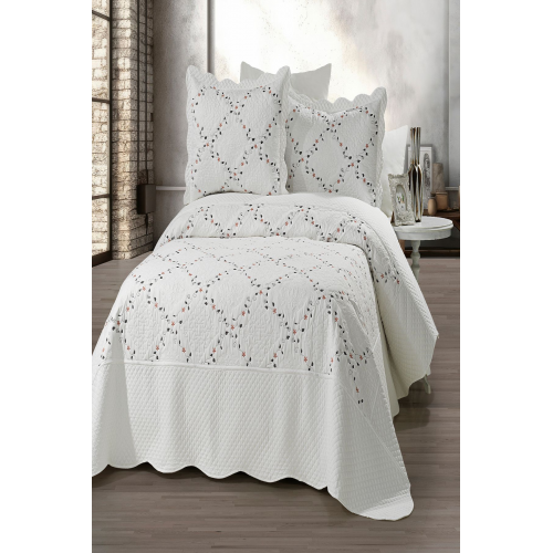 Çift Kişilik Yatak Örtüsü, Renkli Nakışlı, Çeyizlik Çift Kişilik Kapitone Nakışlı Yatak Örtüsü