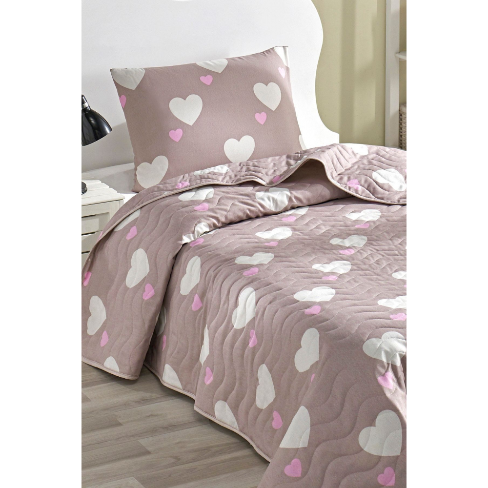 Kapitone Yatak Örtüsü Seti Tek Kişilik Herz Gülkurusu