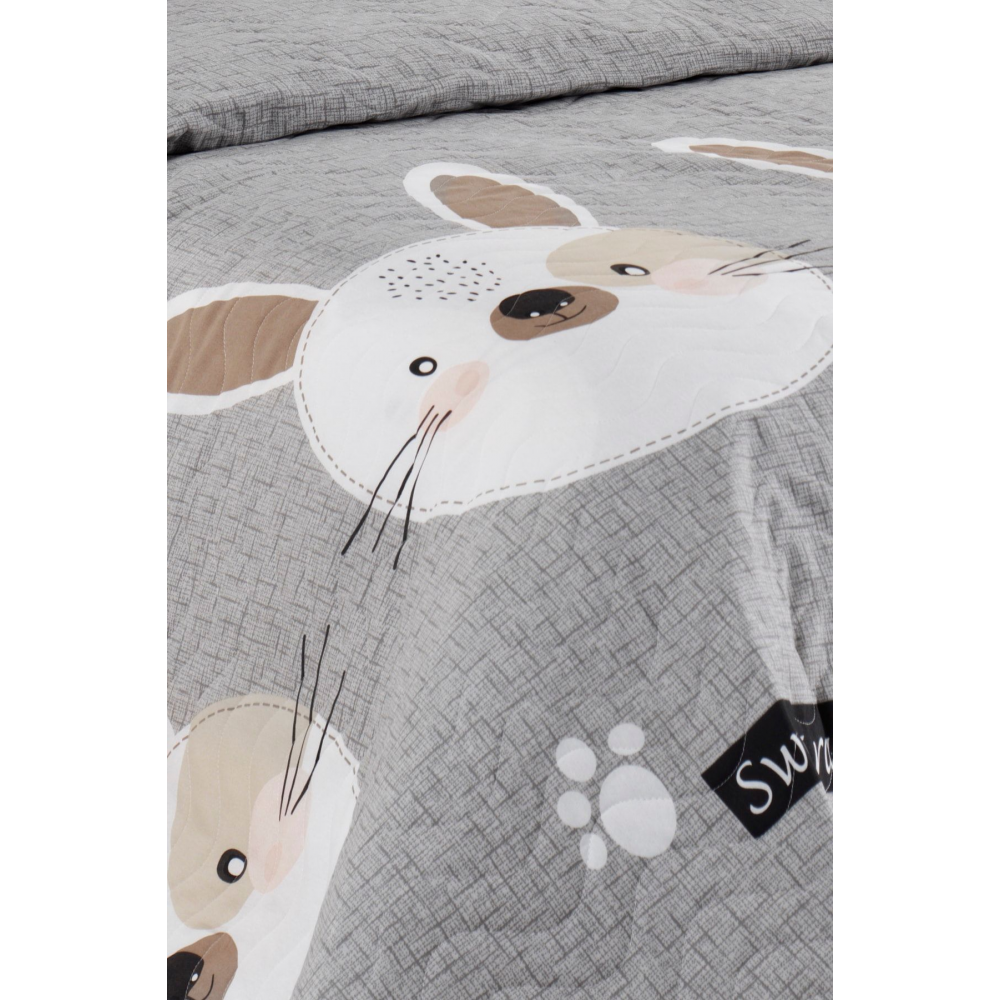 Kapitone Yatak Örtüsü Seti Tek Kişilik Tavşancık A.Kahve-Gri-Pembe