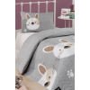 Kapitone Yatak Örtüsü Seti Tek Kişilik Tavşancık A.Kahve-Gri-Pembe