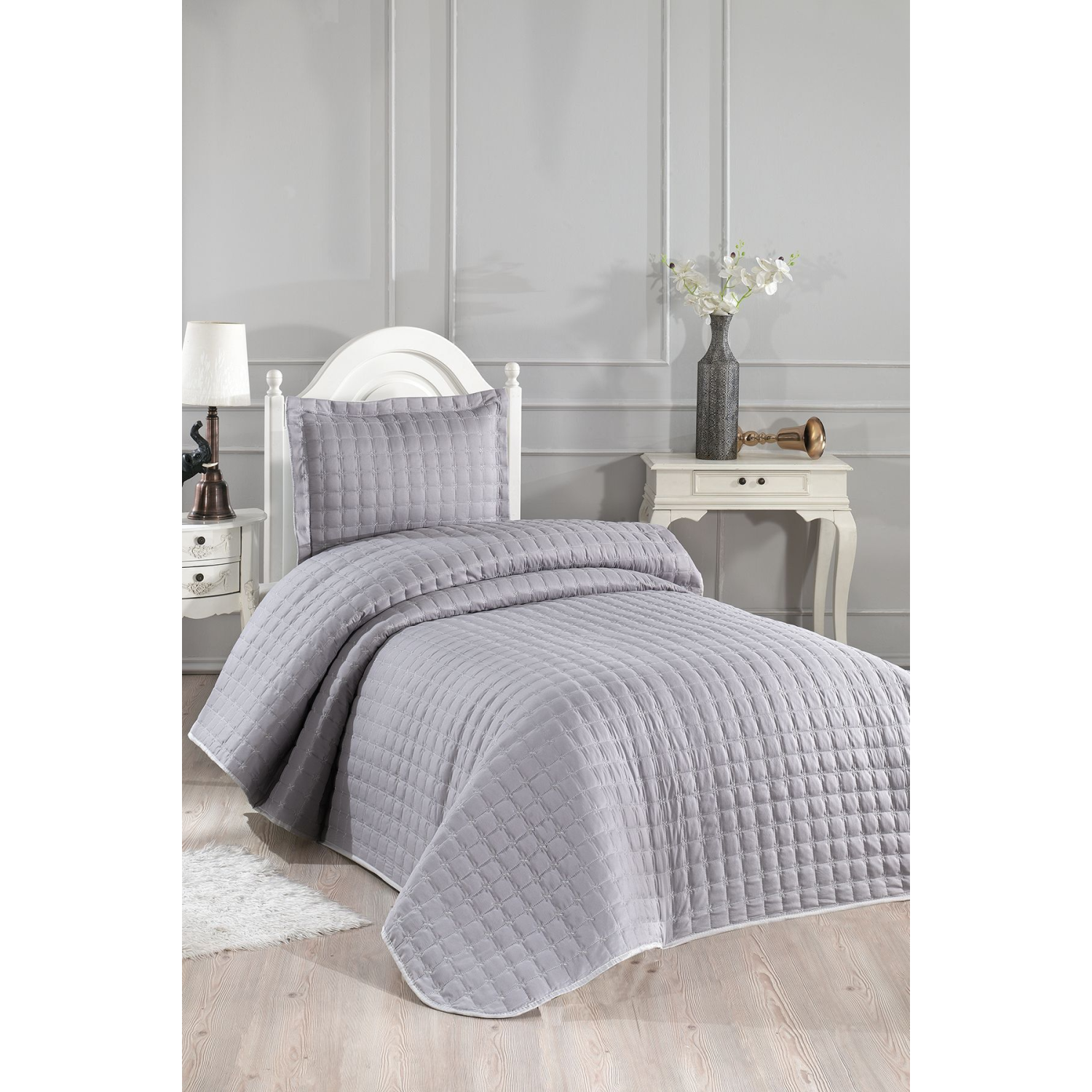 Meltem Tek Kişilik Yatak Örtüsü Gri