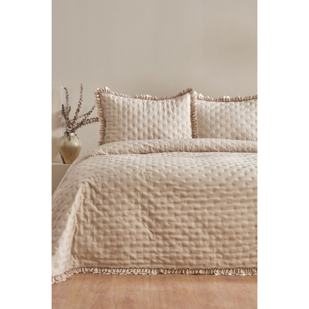 Viona Tek Kişilik Yatak Örtüsü Seti Bej